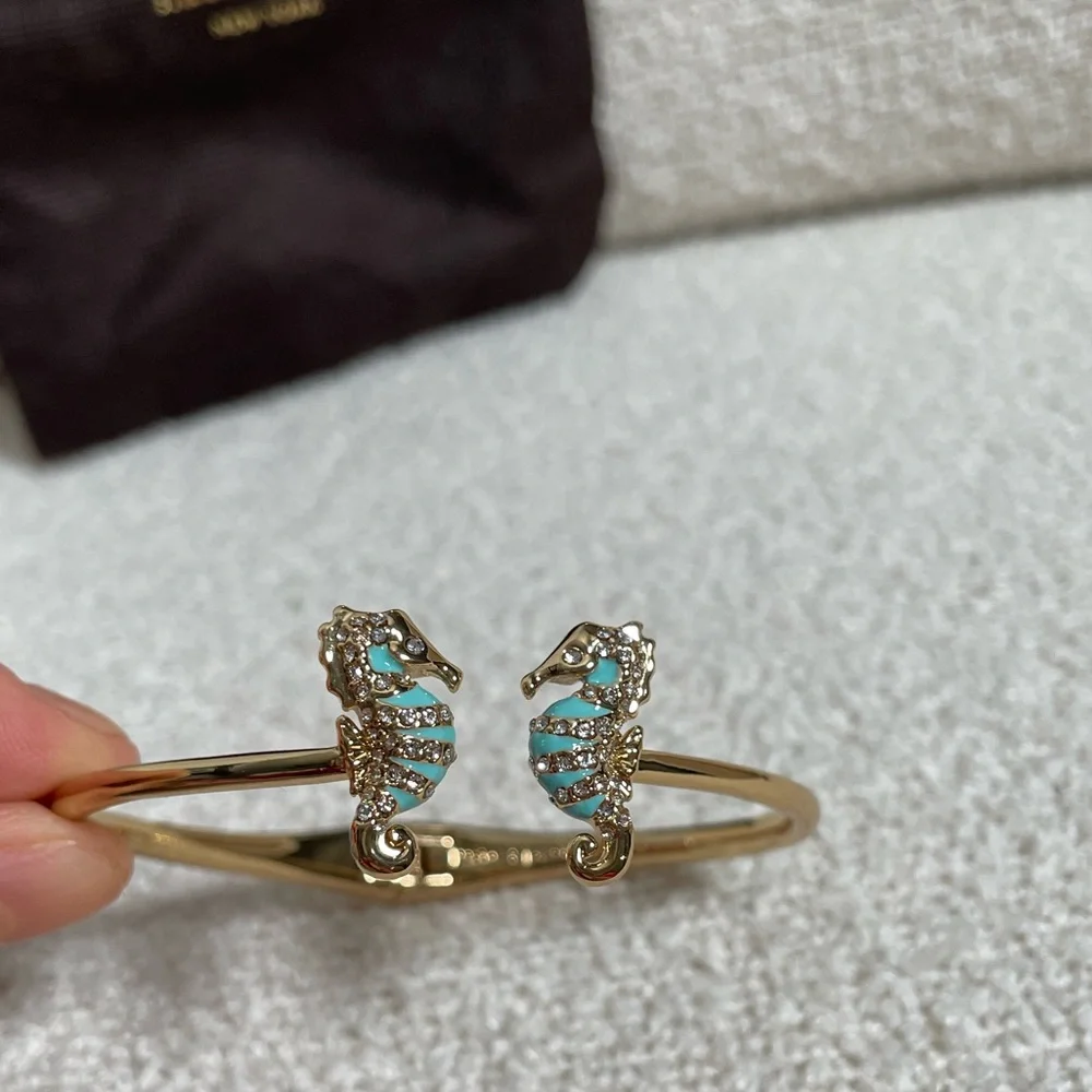 Kate‎ Spade Seahorse Paradise Found Crystal Gold Cuff Bracelet - Picture 5 of 8
